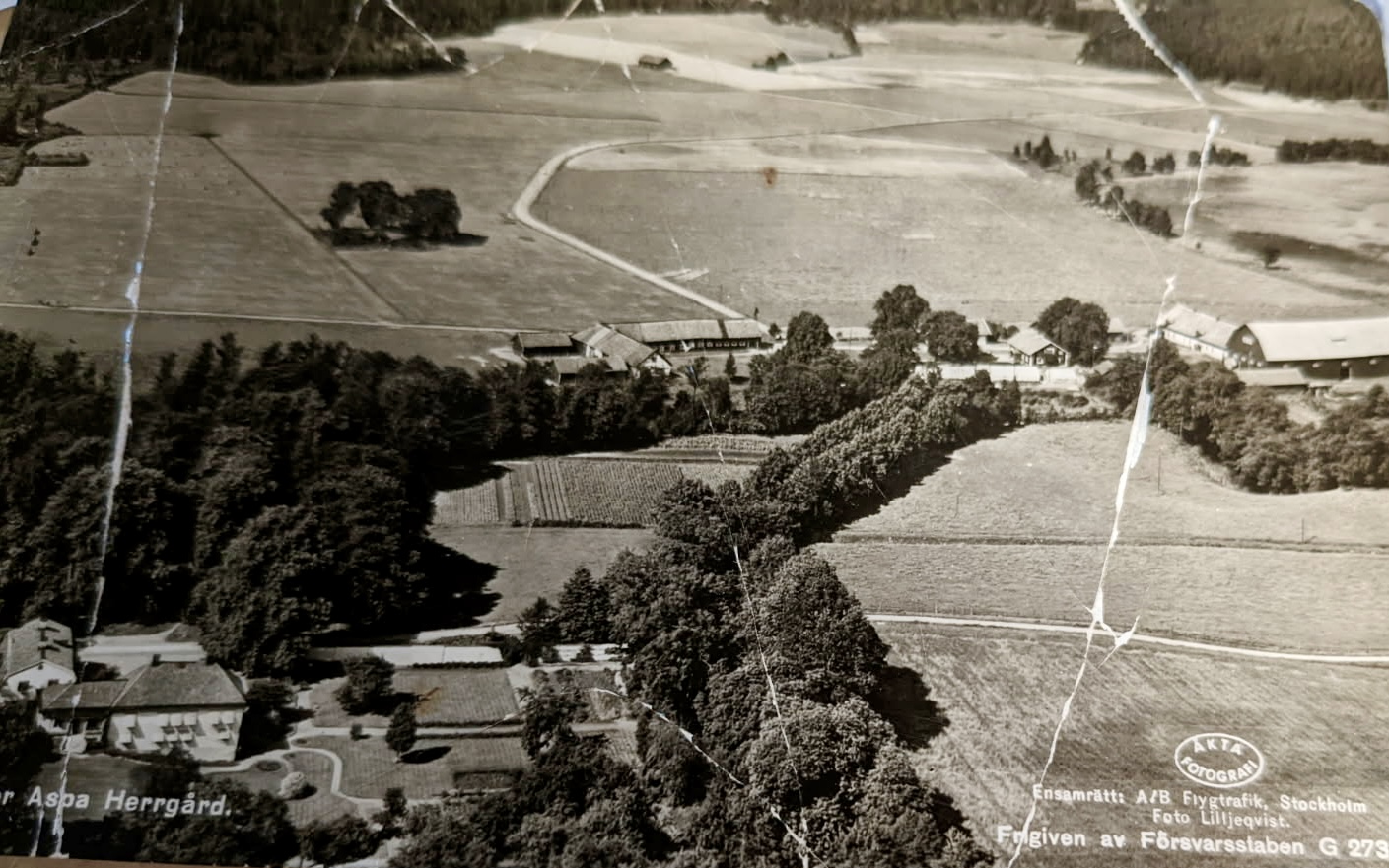Flygfoto över Aspa Herrgård och omgivande marker